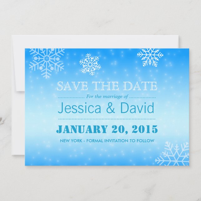 Elegante Winter Blue Snowflakes Save the Date (Vorderseite)