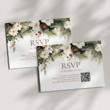 Elegante Winter-Blumen-Kiefern-Hochzeit QR-Code