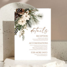 Elegante Winter-Blumen-Kiefernbäume Hochzeitsdetai