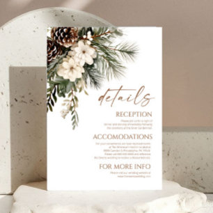 Elegante Winter-Blumen-Kiefernbäume Hochzeitsdetai Begleitkarte