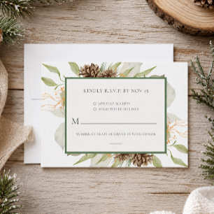 Elegante Winter Botanical Forest Hochzeit RSVP Kar Karte