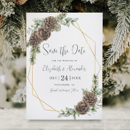 Elegante Winter Botanische Pine Wedding Save The Date