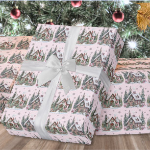 Elegante Winter Cabin Blush Pink Weihnachten Geschenkpapier