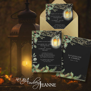 Elegante Winter Christmas Lantern Black Wedding Einladung