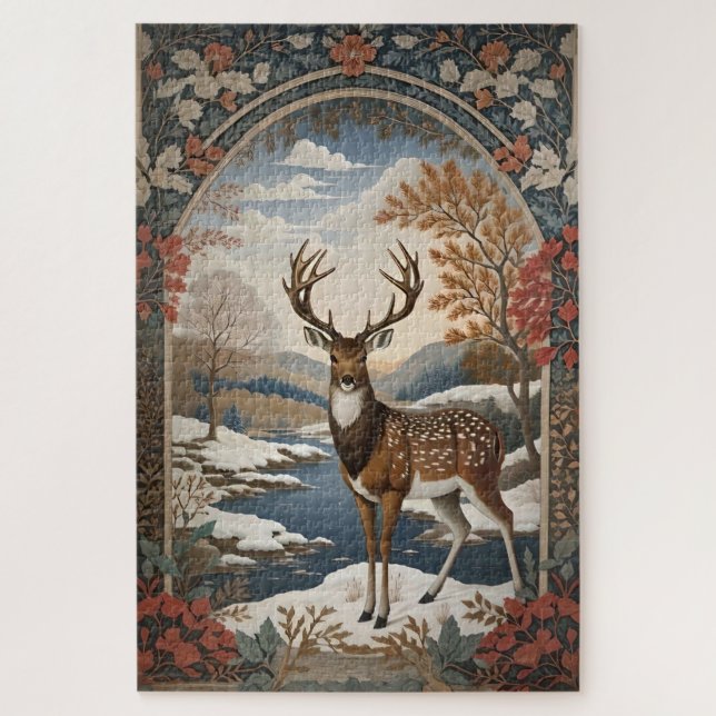 Elegante Winter Deer Winter Szene Puzzle (Vertikal)