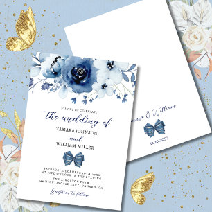 Elegante Winter Dusty Blue Floral Wedding Einladung