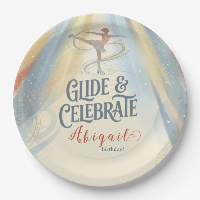Elegante Winter-Eislauf-Geburtstagseinladung  Pappteller (Vorderseite)
