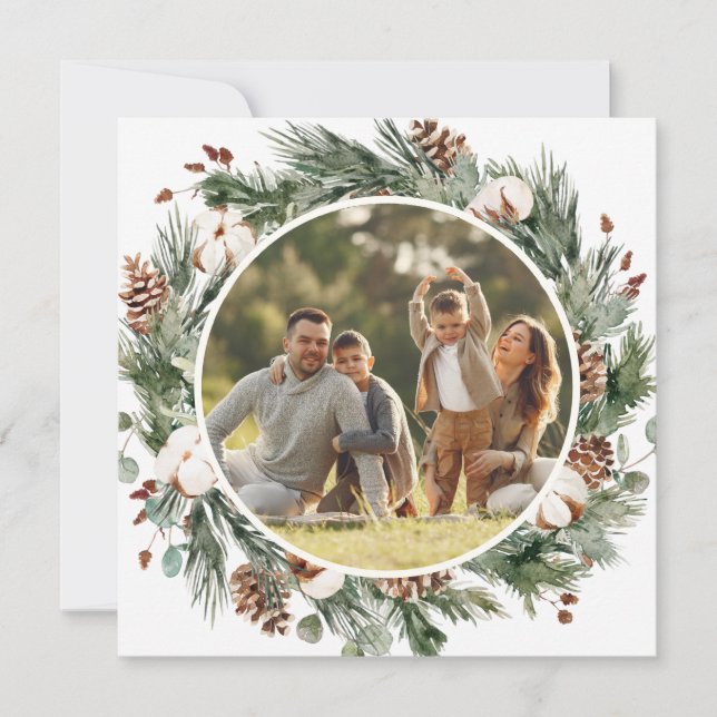 Elegante Winter Evergreen Holiday Foto Card Einladung (Vorderseite)
