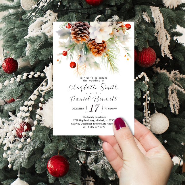 Elegante Winter Evergreen und Rowan Berries Weddin Einladung (Winter Evergreen and Rowan Berries Wedding Invitation!)