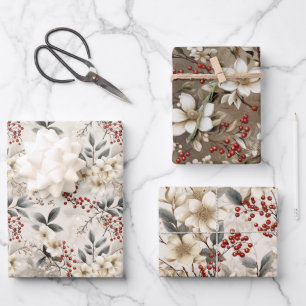 Elegante Winter Flora Festivals Design Geschenkpapier Set