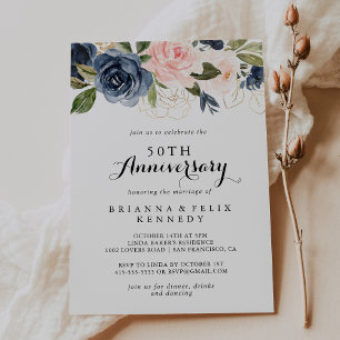 Elegante Winter Floral 50. Hochzeitstag Einladung