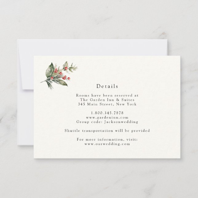 Elegante Winter Floral and Greenery Details Card Einladung (Vorderseite)