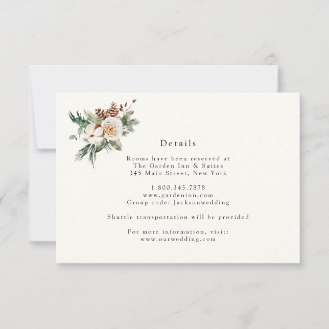 Elegante Winter Floral and Greenery Details Card Einladung (Vorderseite)