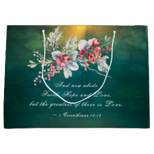 Elegante Winter Floral auf Grüner Bibelhochzeit Große Geschenktüte