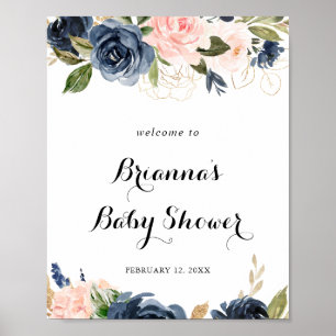 Elegante Winter Floral Baby Dusche Willkommen Poster