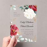Elegante Winter Floral Christmas Acryleinladungen<br><div class="desc">Die elegante Weihnachtsfeiereinladung besticht durch wunderschöne,  rot-weiße Blume mit schick grünen und goldenen Elementen. Ideal für einen Urlaub oder eine Winterhochzeit. Laden Sie diese Hochzeitskollektion für die Koordination von Artikeln ein.</div>