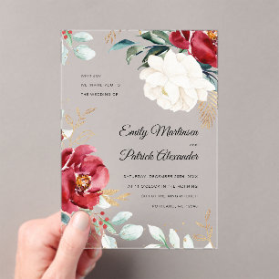 Elegante Winter Floral Christmas Acryleinladungen