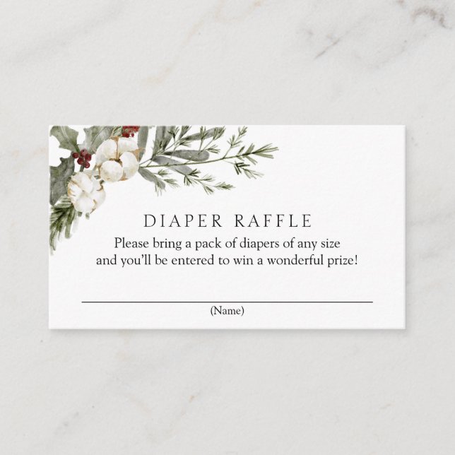 Elegante Winter Floral Diaper Raffle Baby Dusche Begleitkarte (Vorderseite)