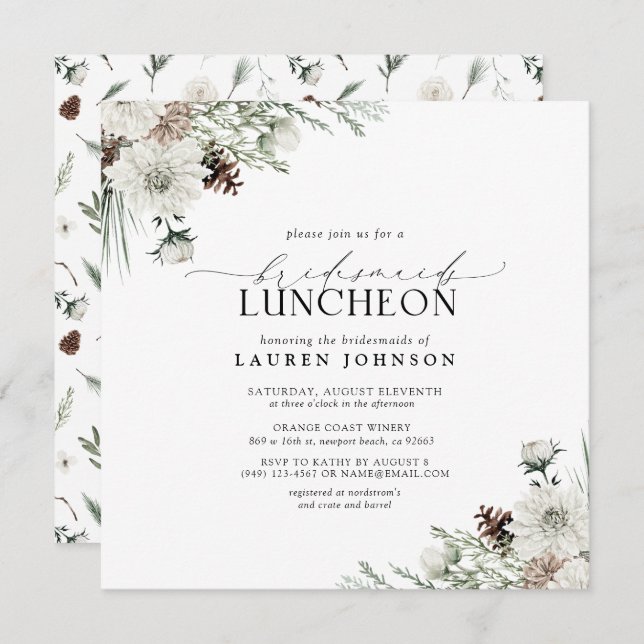 Elegante Winter Floral Einladung (Vorne/Hinten)