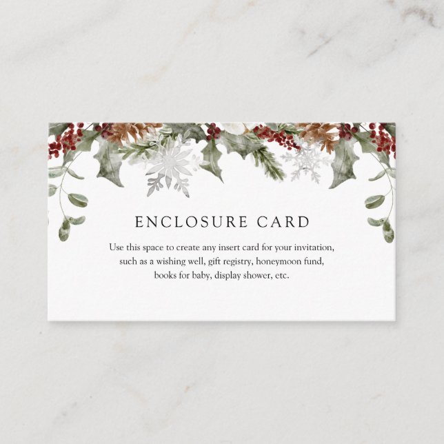Elegante Winter Floral Enclosure Card Begleitkarte (Vorderseite)