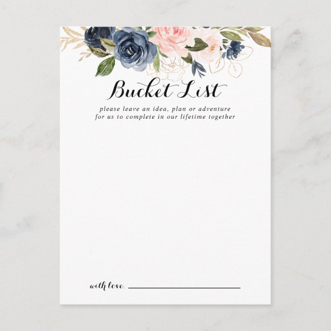 Elegante Winter Floral Wedding Bucket List Cards Postkarte (Vorderseite)