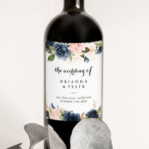 Elegante Winter Floral Wedding Wine Labels Weinetikett