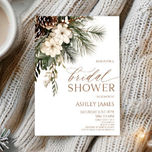 Elegante Winter Florale Kiefern Hochzeitsdusche Einladung