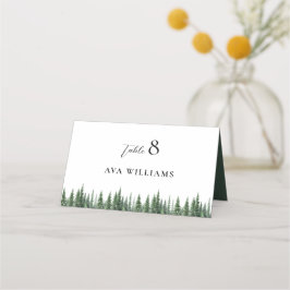 Elegante Winter Forest Watercolor Hochzeit Platzkarte