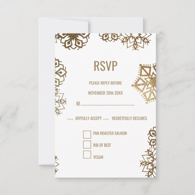 Elegante Winter Gold und White Wedding Food-Auswah RSVP Karte (Vorderseite)