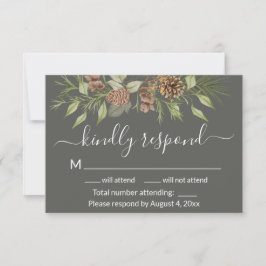 Elegante Winter Gray Blue Pine Wedding RSVP Card Dankeskarte