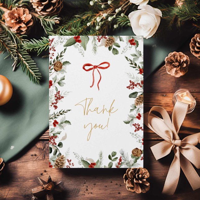 Elegante Winter Greenery und Holly Baby Dusche Dankeskarte (Christmas Baby Shower Thank you card)