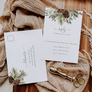 Elegante Winter-Kieferngrün-RSVP Postkarte