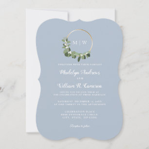 Elegante Winter-Monogramm-Blau geschweifte Hochzei Einladung