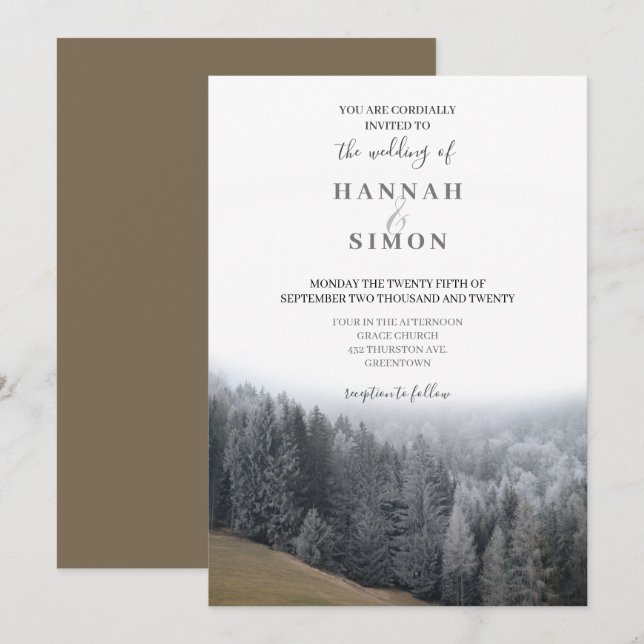 Elegante Winter Mountain Pines Hochzeit Einladung (Vorne/Hinten)