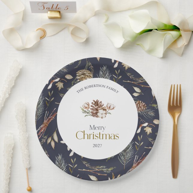 Elegante Winter Paper Teller mit Pinecones (Hochzeit)