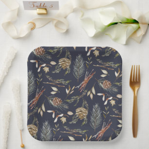 Elegante Winter Paper Teller mit Pinecones
