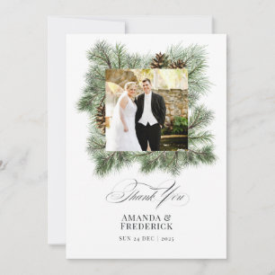 Elegante Winter-Pine-Christmas-Hochzeitsfoto Dankeskarte