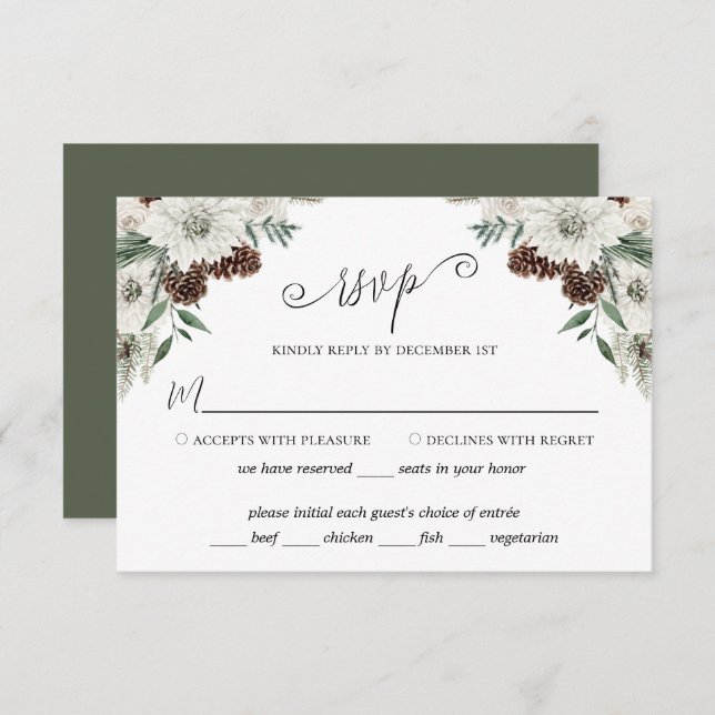 Elegante Winter Pine Cone Hochzeit RSVP Karte (Vorne/Hinten)