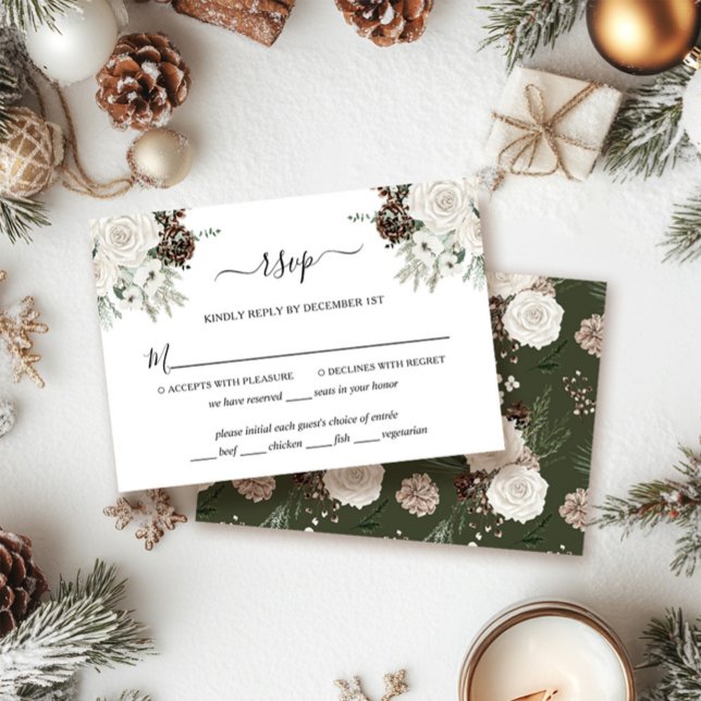 Elegante Winter Pine Cone Wedding RSVP Card (Von Creator hochgeladen)