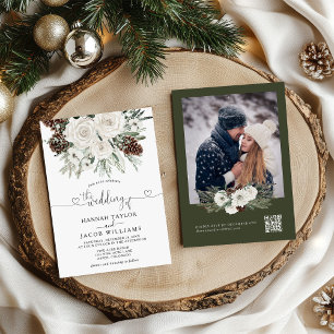 Elegante Winter Pine QR Code UAWG Wedding Einladung