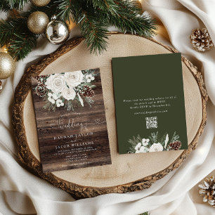 Elegante Winter Pine QR Code UAWG Wedding Einladung