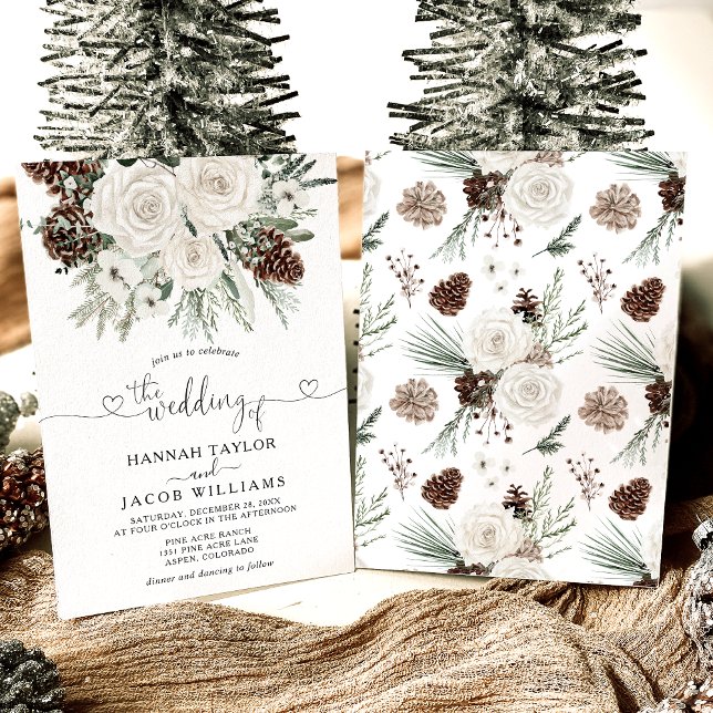 Elegante Winter Pine Wedding Einladung (Von Creator hochgeladen)