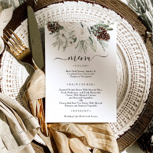 Elegante Winter Pine Wedding Menükarte