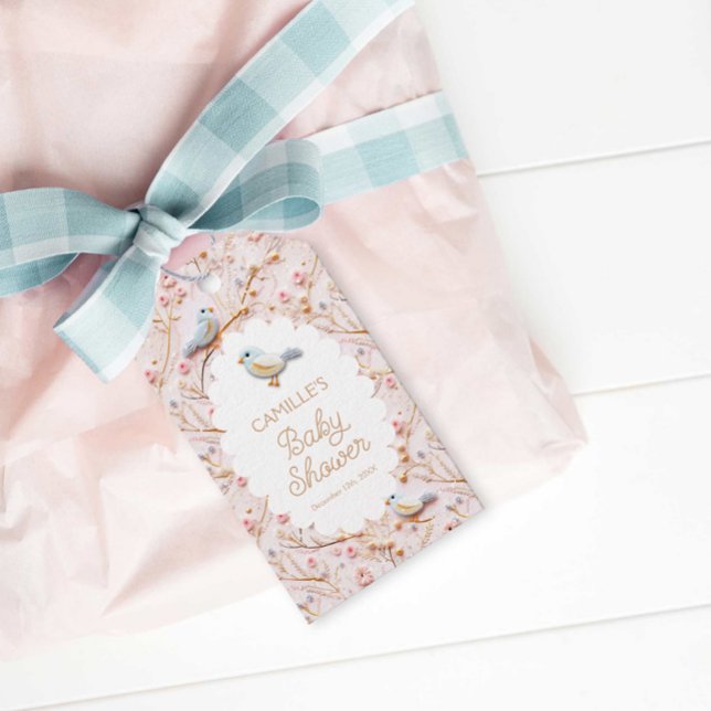 Elegante Winter Pink Floral Girl Babydusche Geschenkanhänger (Winter Pink Floral Baby Shower Gift Tag)