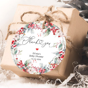 Elegante Winter Red Floral Baby Dusche Vielen Dank Geschenkanhänger