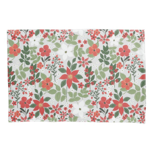 Elegante Winter Red White Floral Malerei Kissenbezug (Vorderseite-Links)