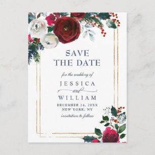 Elegante Winter Rose Foliage Wedding Save the Date Ankündigungspostkarte