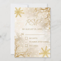 Elegante Winter-RSVP-Karte | Elfenbein & Gold-Schn