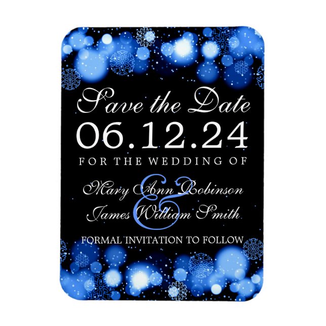 Elegante Winter Save the Date Blue Lights Magnet (Vertikal)