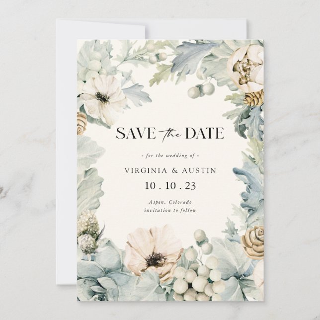 Elegante Winter Save the Date Card (Vorderseite)